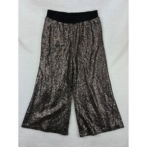 Piper & Scoot Wide‎ Leg Glitter Pants Women’s L Black Gold Sparkle Cropped